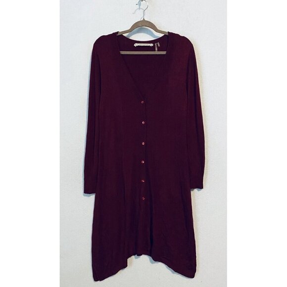 Soft Surroundings Cardigan Sweater Womens Medium Maroon Soft Button Up Longline - Picture 1 of 7